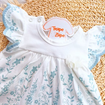 Conj. Batinha com Flores e Short Poá - Verde Pastel e Off White